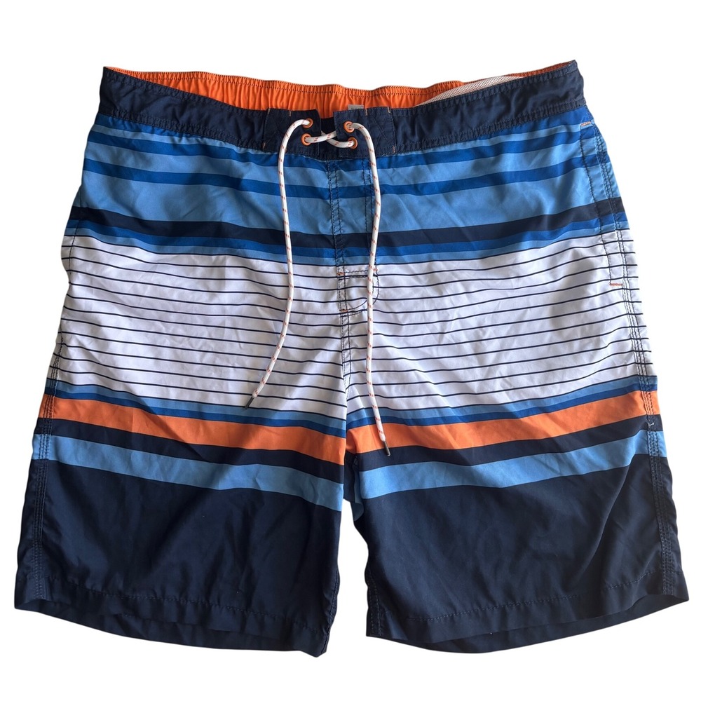 Mens XL Striped Swim Trunks Blue Orange Shorts Goodfellow & Co Beach Swim